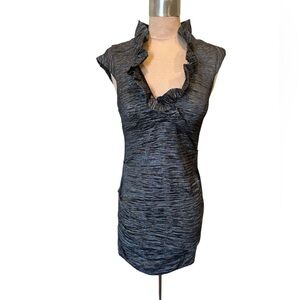 Xscape Petite Black Metallic Ruffle V-Neck Cocktail Dress Women’s Size 10P